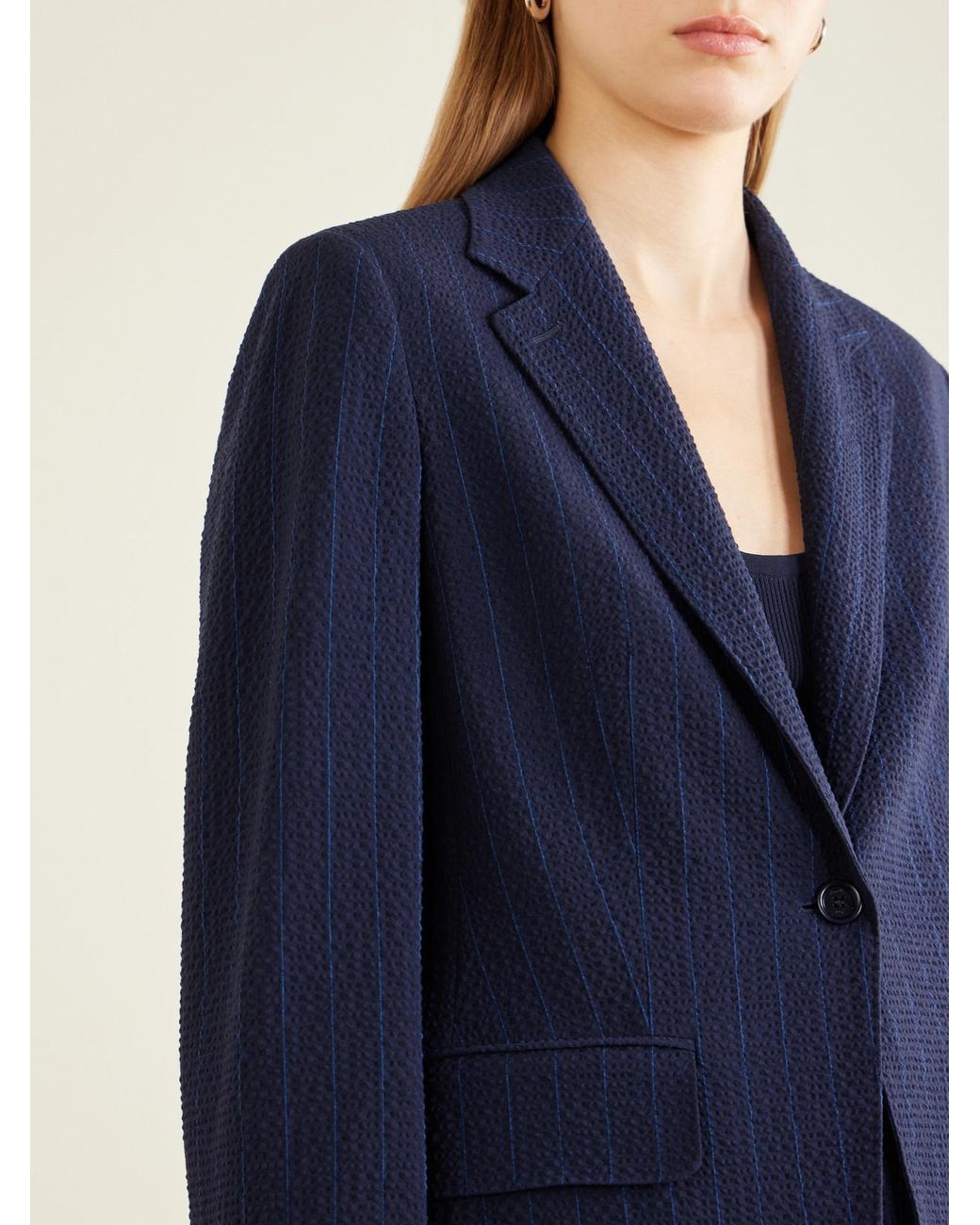 Max Mara Blue Baobab Pinstriped Wool-Blend Seersucker Blazer