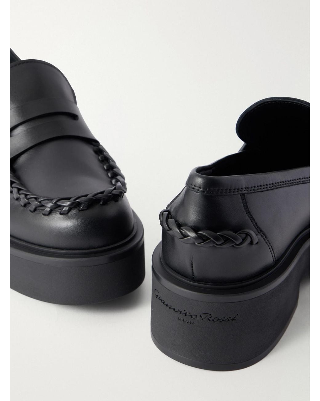 Gianvito Rossi Black Yuna Braided Leather Loafers