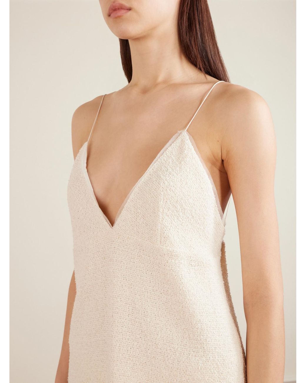 Khaite Natural Timy Frayed Organza-Trimmed Cotton-Blend Bouclé Camisole