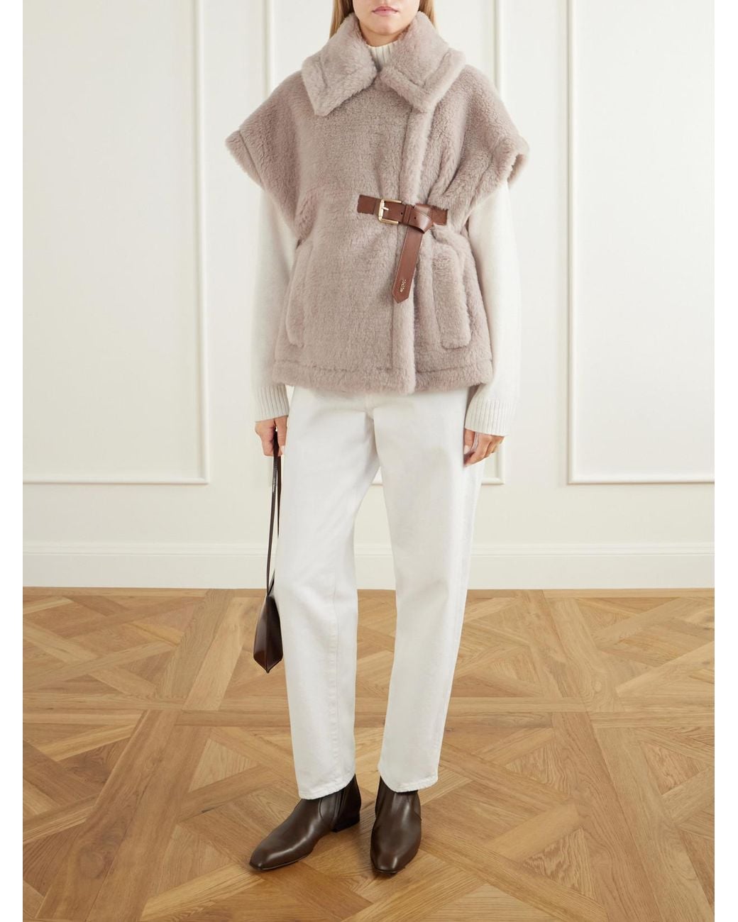 Max Mara Natural Abavo Buckled Alpaca, Wool And Silk-Blend Fleece Cape