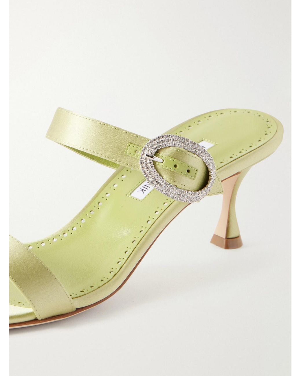 Manolo Blahnik Metallic Zutosanmu 50 Crystal-Embellished Satin Sandals