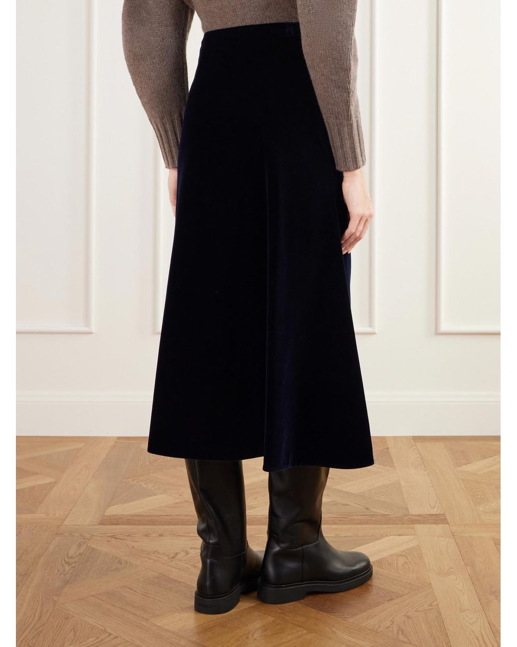 Erdem Blue Draped Asymmetric Cotton-Velvet Midi Skirt