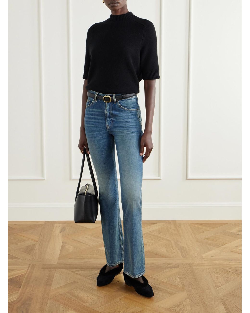 Jimmy Choo Black Margot Shearling-Trimmed Suede Ballet Flats