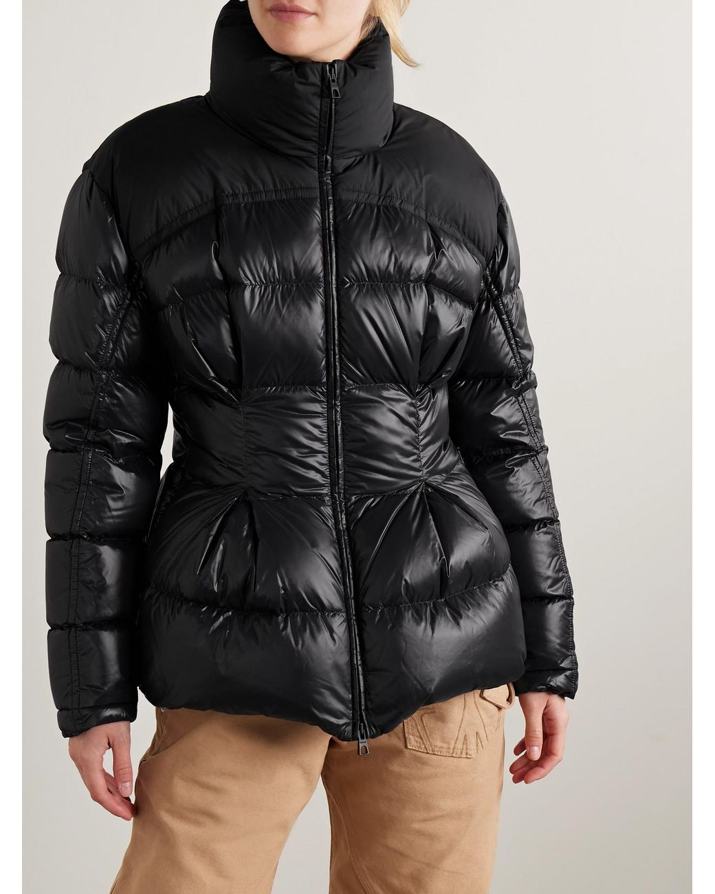 Moncler Black Appliquéd Quilted Padded Glossed-Shell Down Jacket