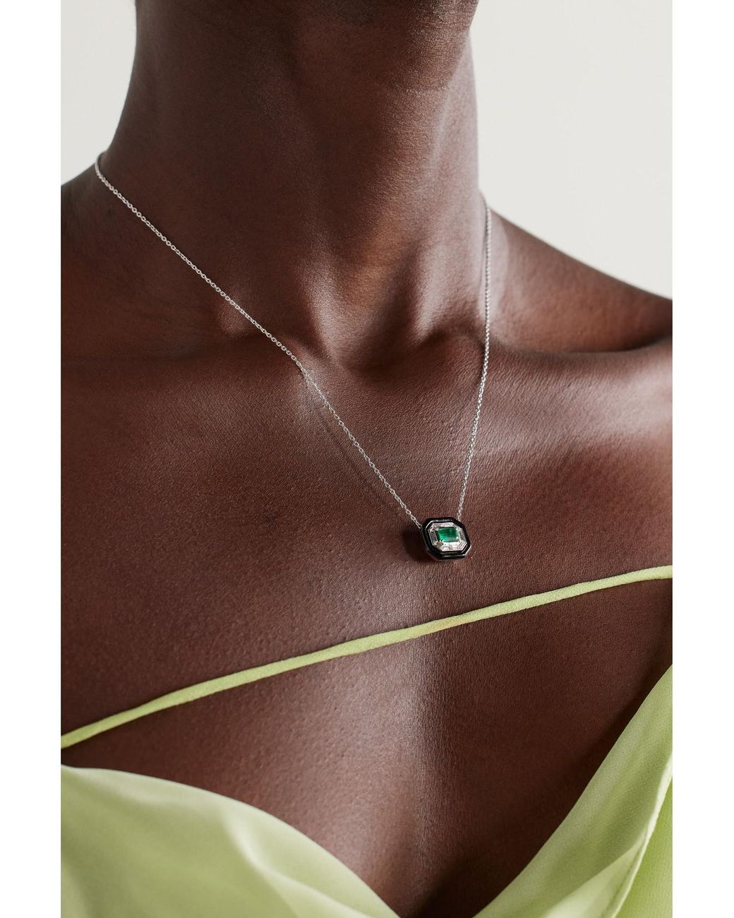 Nikos Koulis Natural Oui 18-Karat, Emerald, Diamond And Enamel Necklace