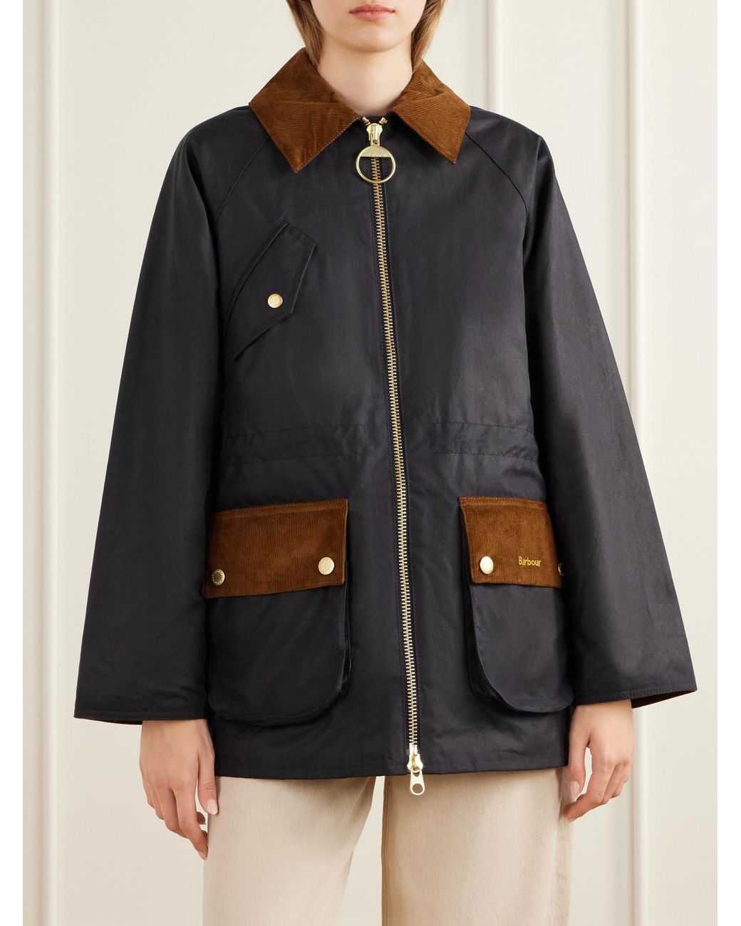 Barbour Black Treeton Corduroy-Trimmed Cotton Jacket
