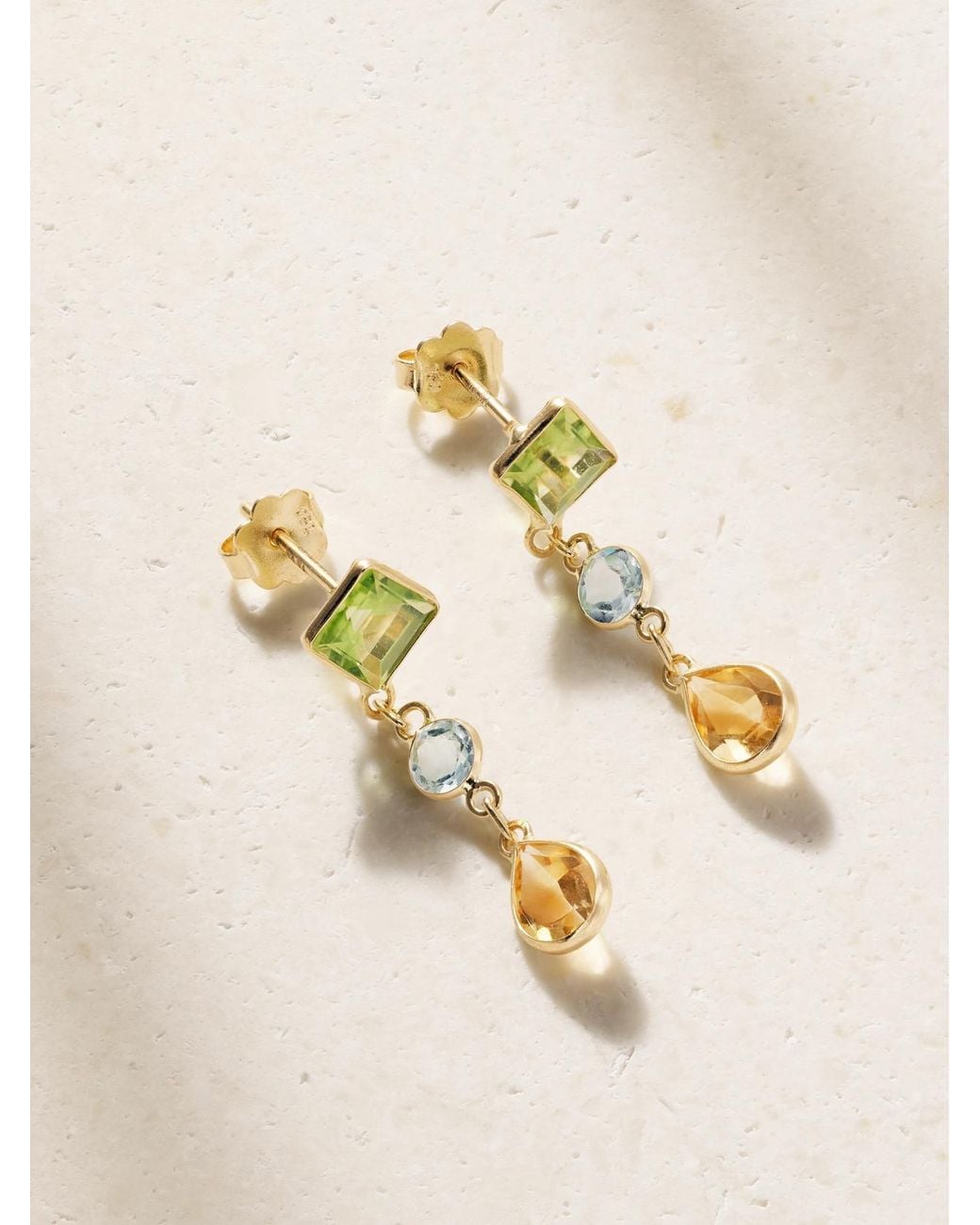 JIA JIA Natural Chakra 14-Karat Peridot, Topaz And Citrine Earrings