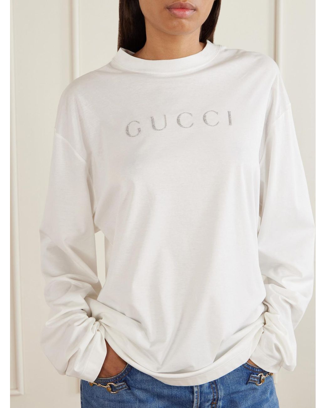 Gucci White Printed Cotton-Jersey T-Shirt