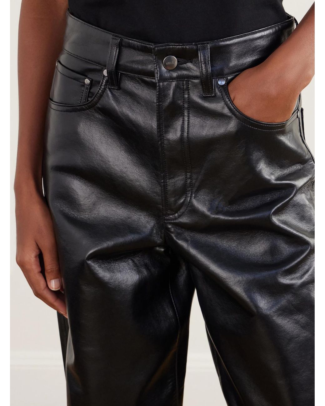 Agolde Black Nate Leather-Blend Tapered Pants