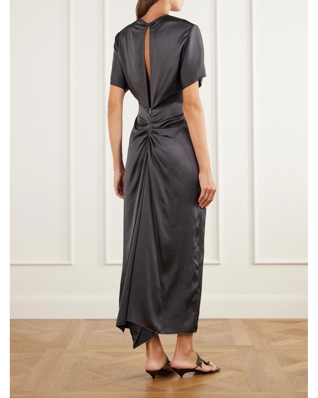 FFORME Metallic Imogen Draped Satin Maxi Dress