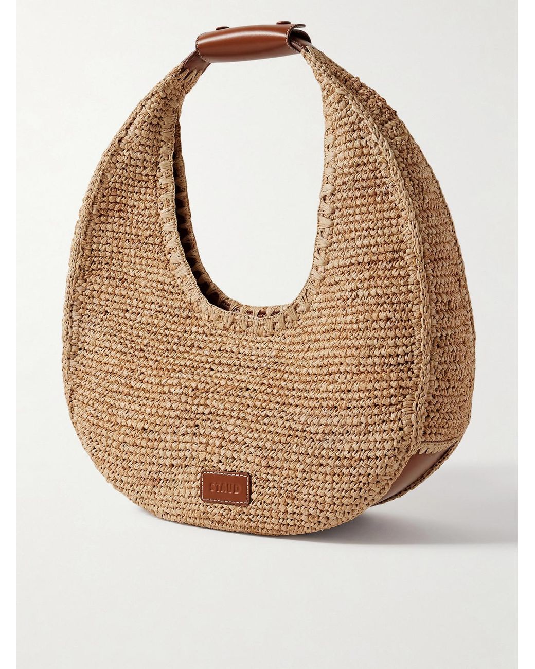 Staud Natural Moon Large Leather-Trimmed Raffia Tote