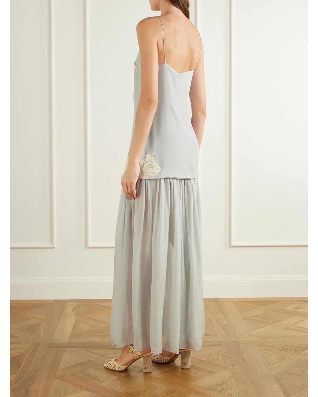 Sir White Noria Lace-Trimmed Silk Crepe De Chine Maxi Dress