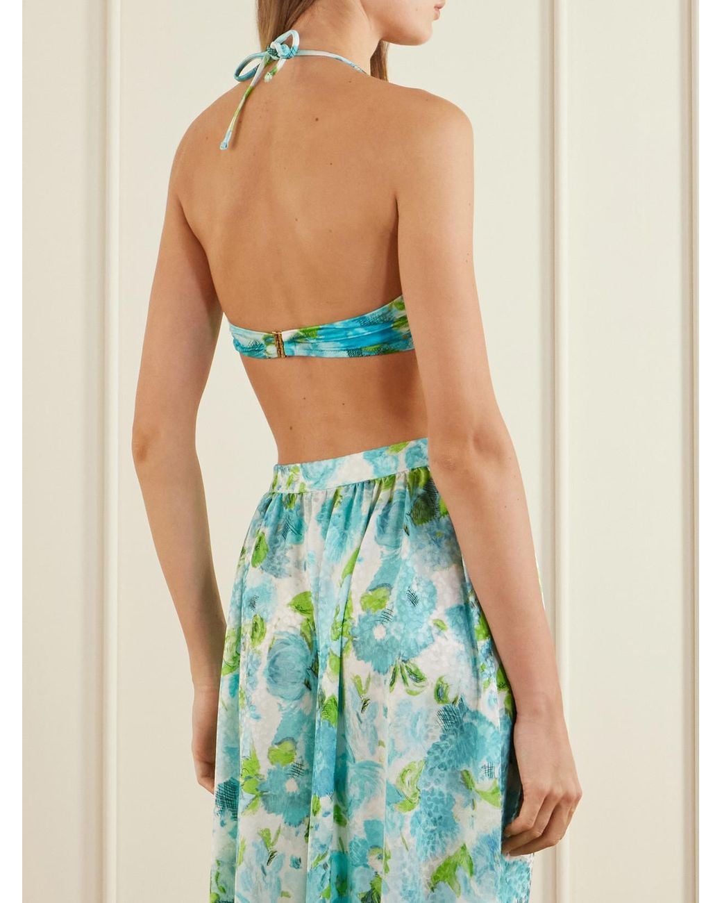 Chloé Blue Floral-Print Bandeau Bikini Top