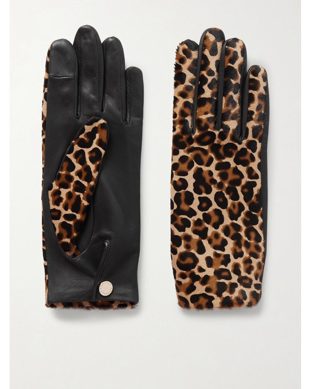 Agnelle Black Susan Leather And Leopard-Print Calf Hair Gloves