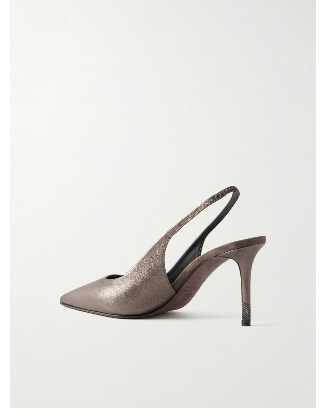 Brunello Cucinelli White 80 Monili-Embellished-Leather Slingback Pumps