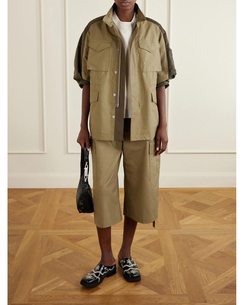 Sacai Natural Cotton Wide-Leg Cargo Pants
