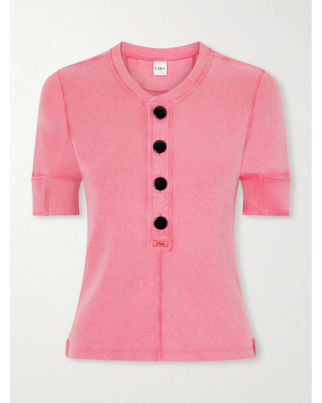 Chloé Pink Ribbed Cotton-Jersey T-Shirt