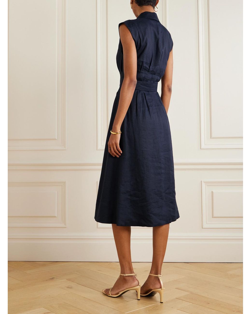 Veronica Beard Loreta Belted Pleated Linen Midi Shirt Dress in Blue | Lyst