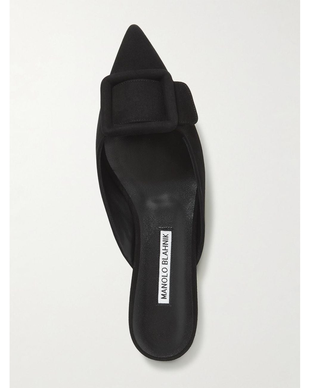 Manolo Blahnik White Maysale Buckled Suede Point-Toe Flats