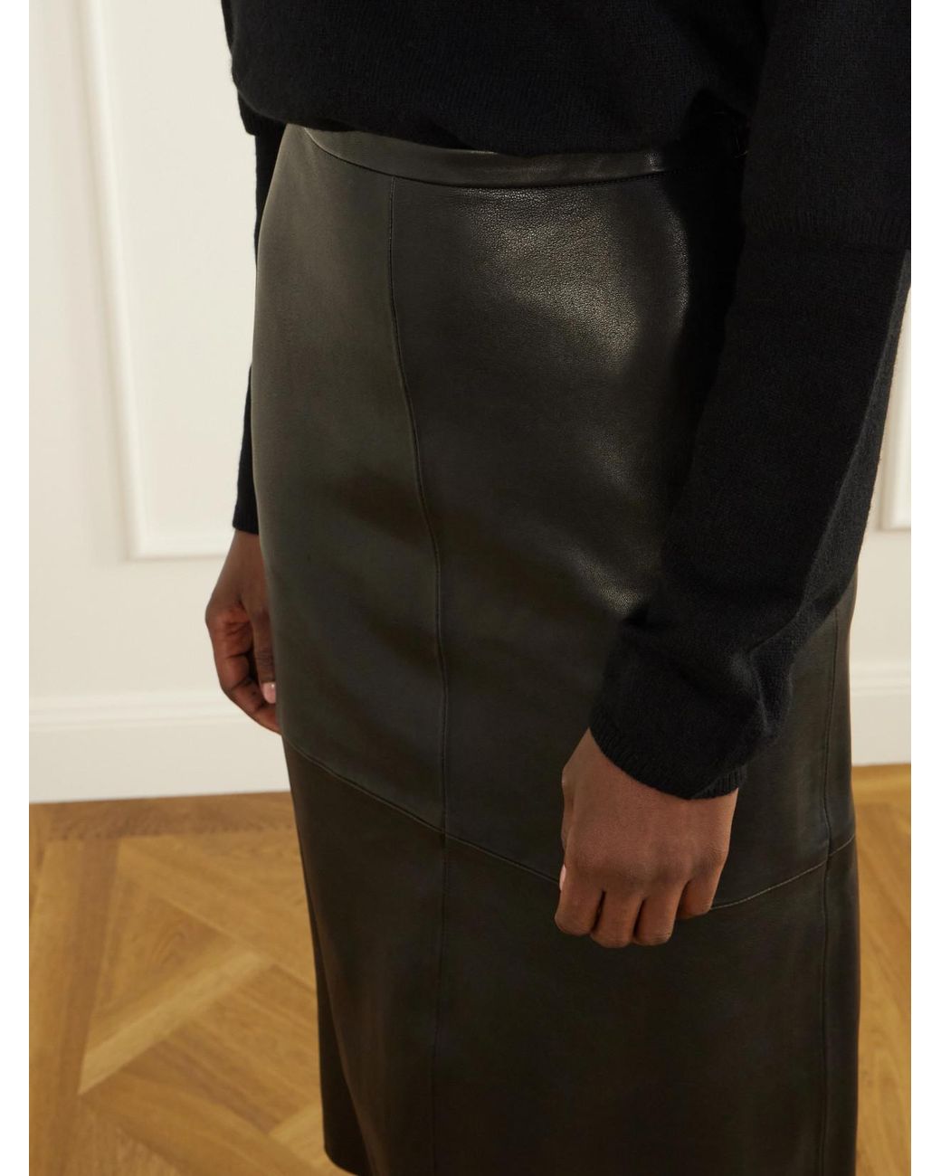 Nour Hammour Black Alana Paneled Leather Midi Skirt