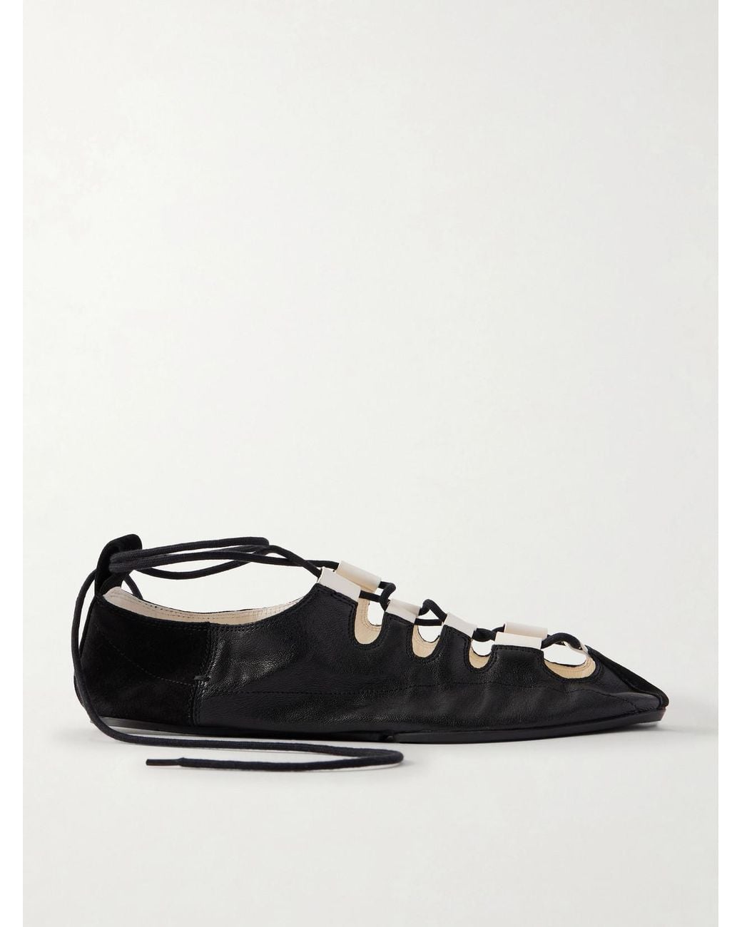 Alaïa Black Suede-Trimmed Leather Ballet Flats
