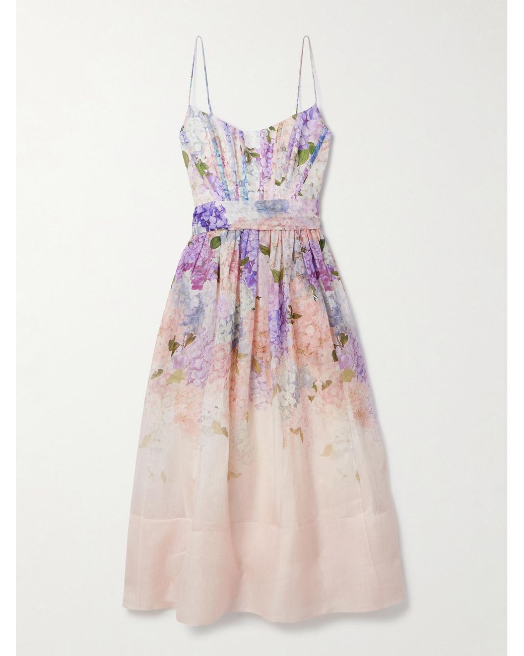 Zimmermann Dawning Belted Floral-Print Linen And Silk-Blend Midi Dress in  Pink | Lyst