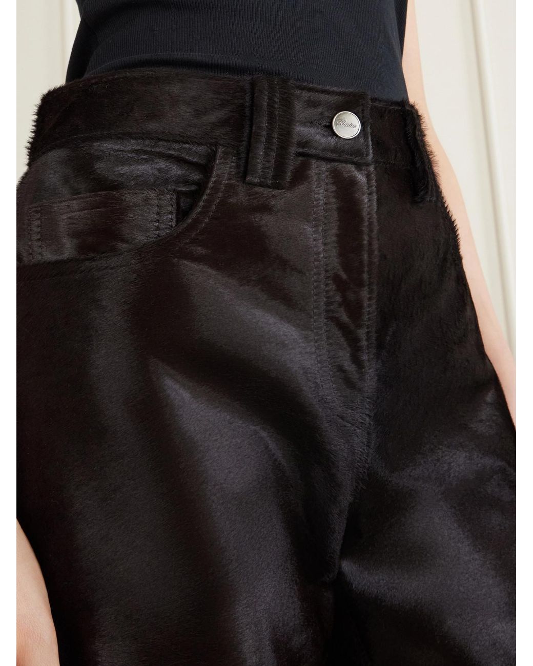 Khaite Black Callum Calf Hair Straight-Leg Pants