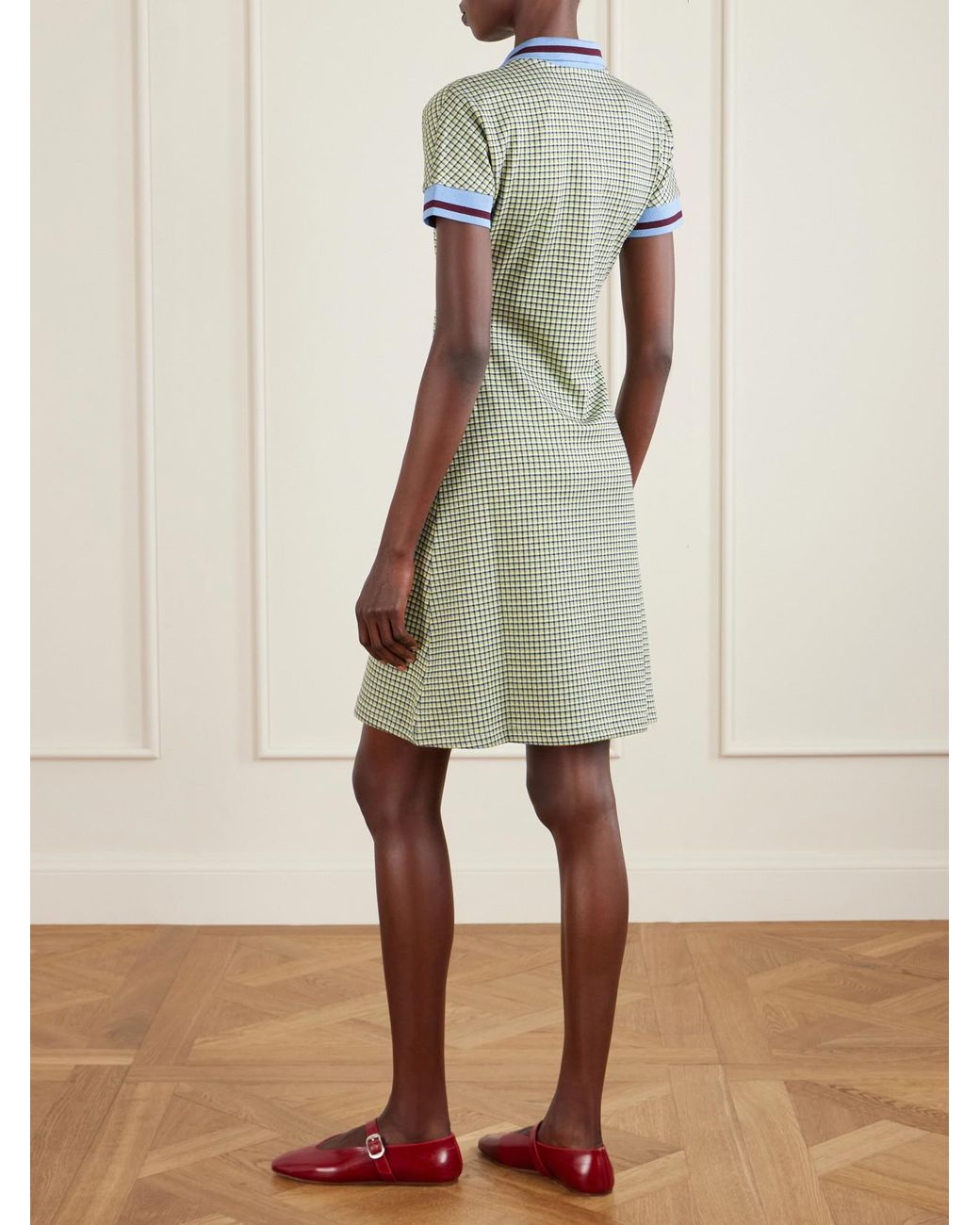 Marni Green Embroidered Checked Knitted Mini Dress