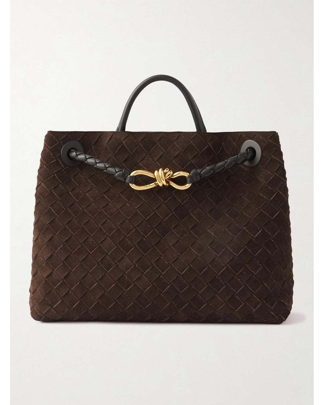 Bottega Veneta Black Andiamo Medium Intrecciato Suede Tote