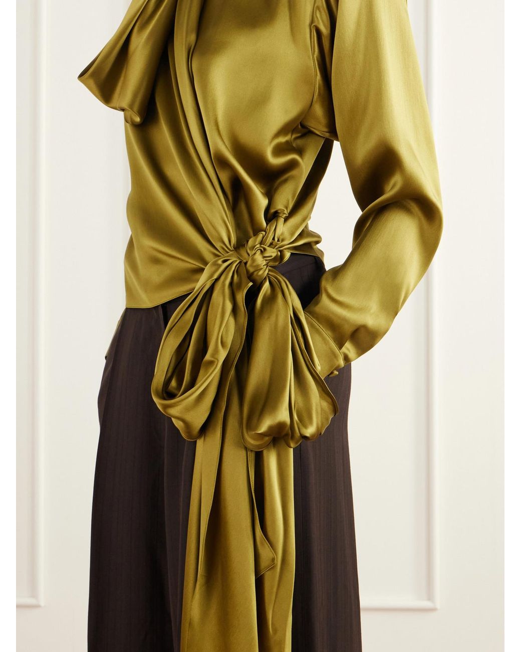 Balmain Metallic Tie-Detailed Silk-Satin Blouse