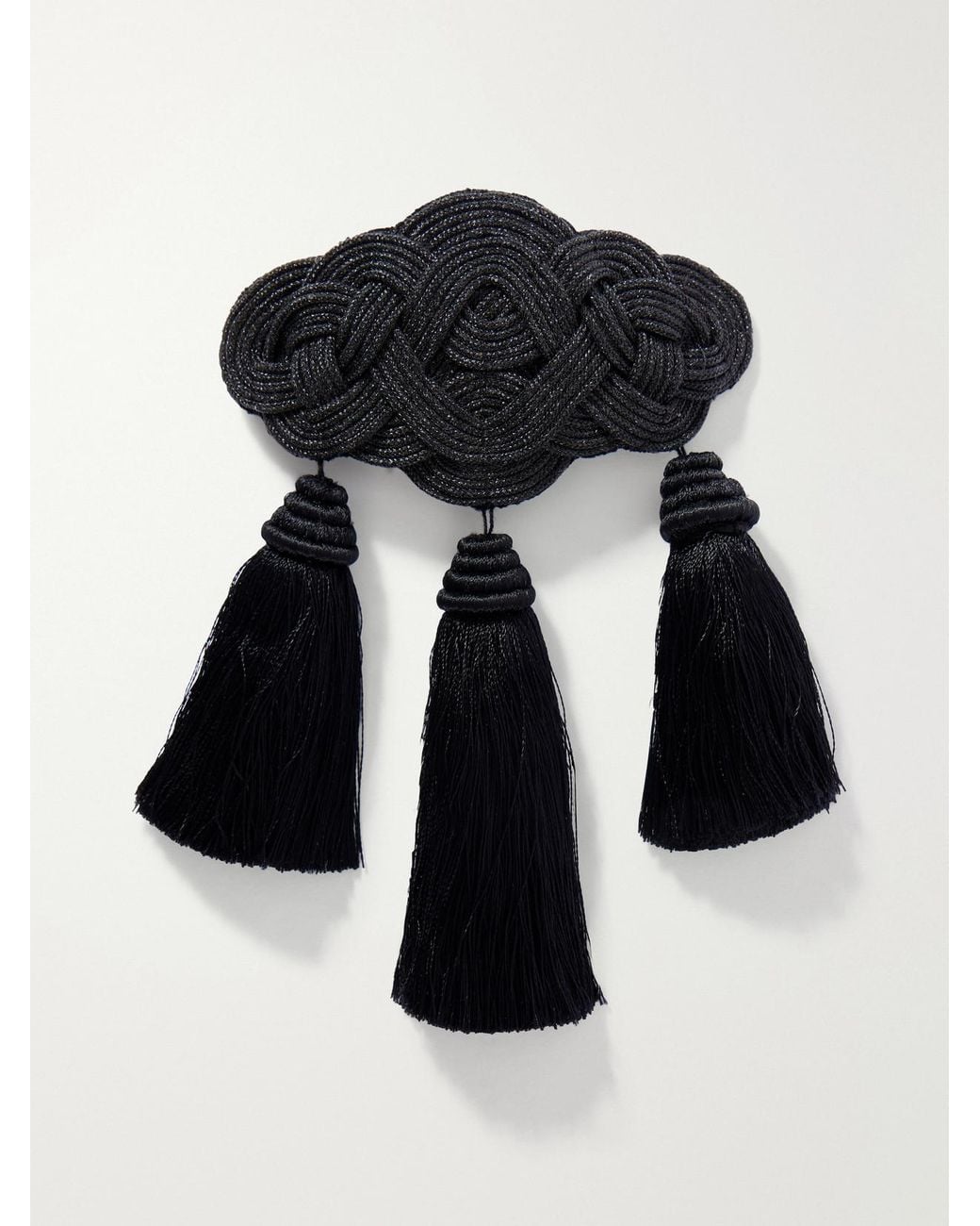 Jennifer Behr Black Olga Tasseled Embroidered Silk Hairclip