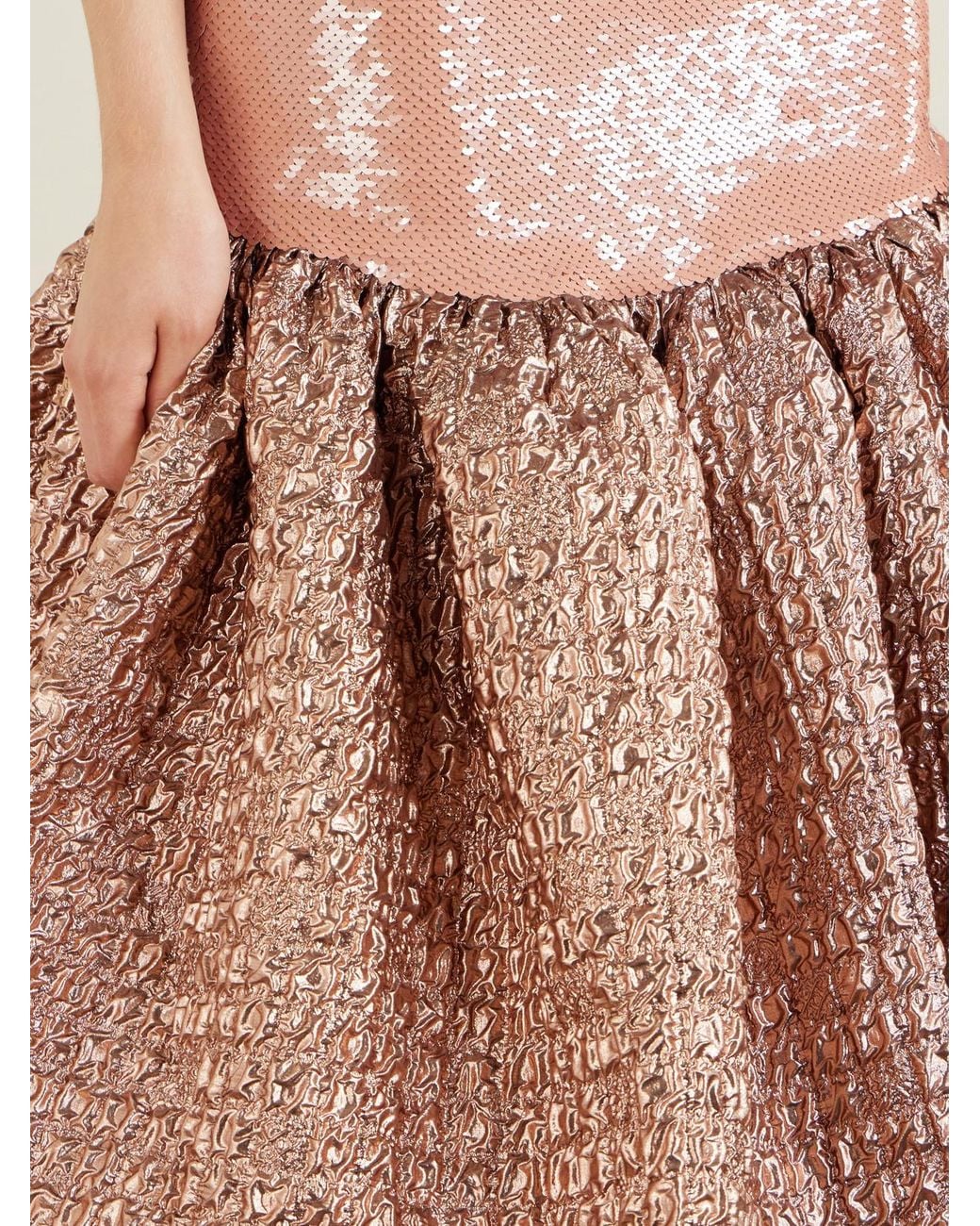 Dima Ayad Pink Sequin-Embellished Cloqué Gown