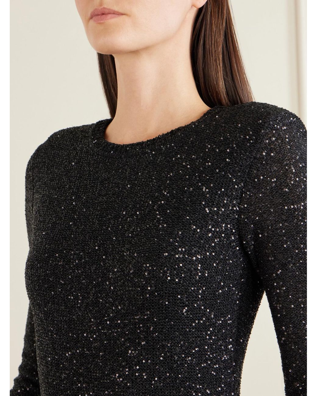 Saint Laurent Black Sequined Metallic Knitted Maxi Dress
