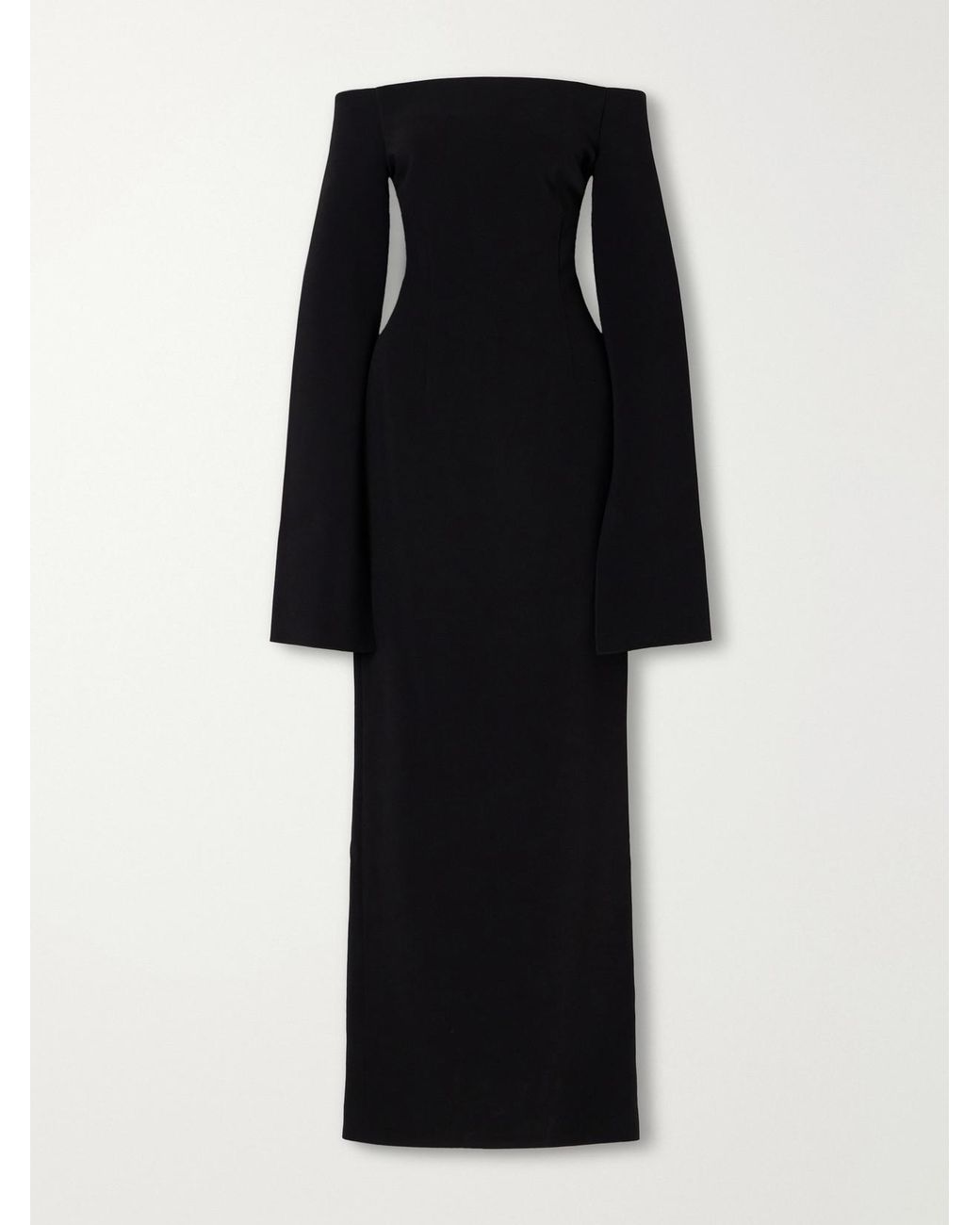 Solace London Black Marcella Off-The-Shoulder Crepe Gown