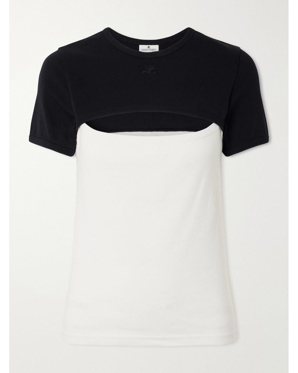 Courreges Black Slash Contrast Logo-Embroidered Cut-Out Cotton T-Shirt