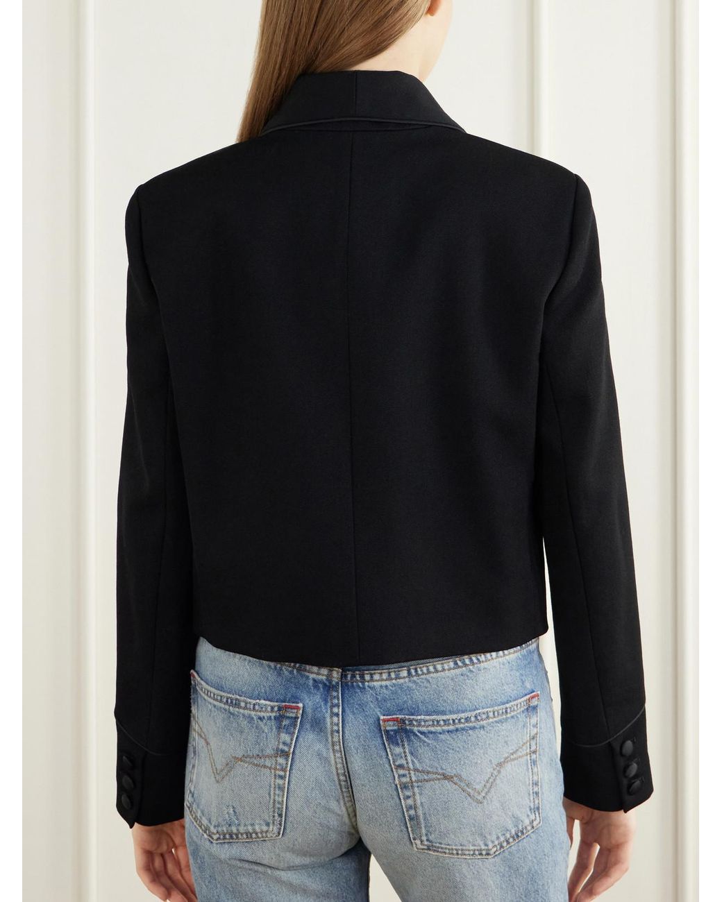 Isabel Marant Blue Pialena Cropped Satin-Trimmed Wool-Twill Blazer