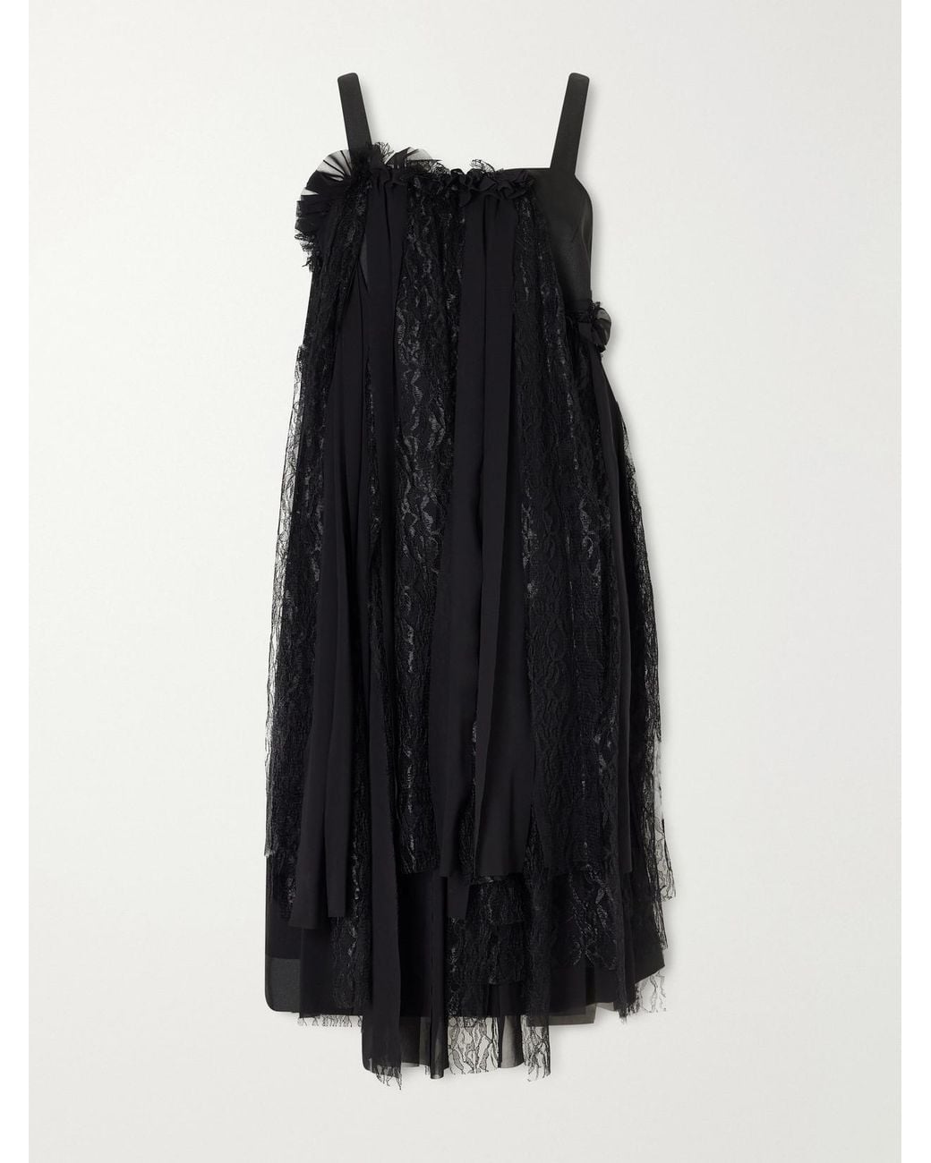 Comme des Garçons Black Ruffled Lace And Chiffon-Trimmed Drill Midi Dress