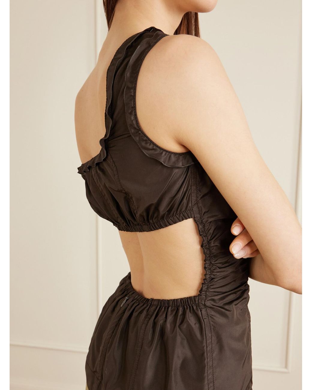 Bottega Veneta Brown Gathered Paneled Silk-Taffeta Tank