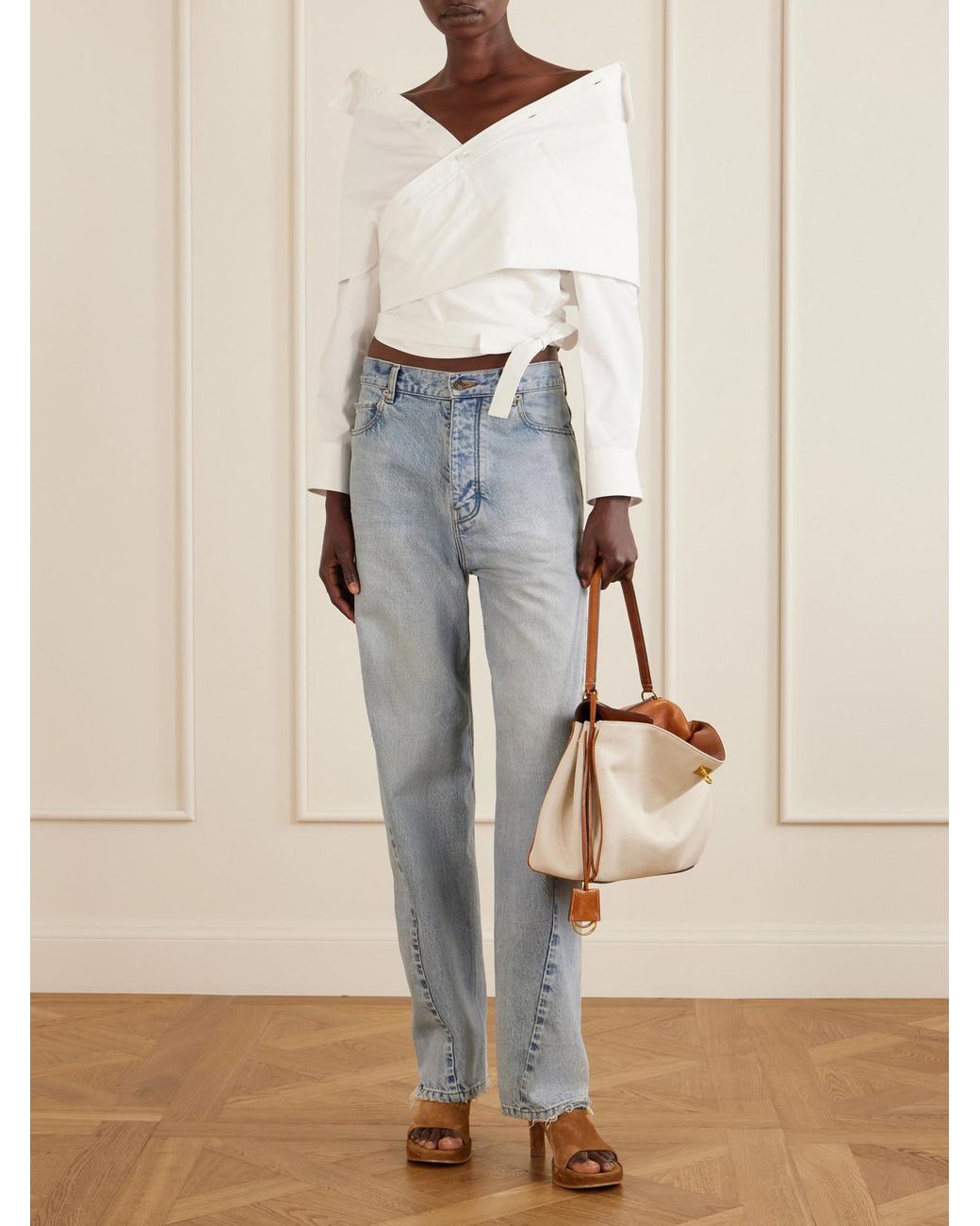 Balenciaga White Off-The-Shoulder Cotton Poplin Blouse
