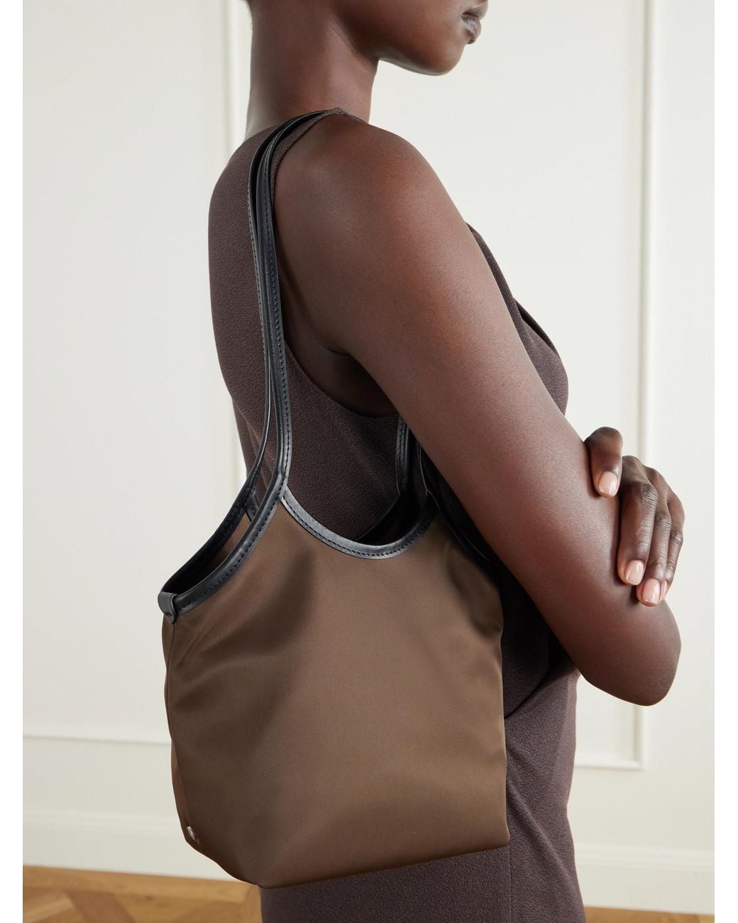 Valesque Natural Cami Leather-Trimmed Satin Shoulder Bag