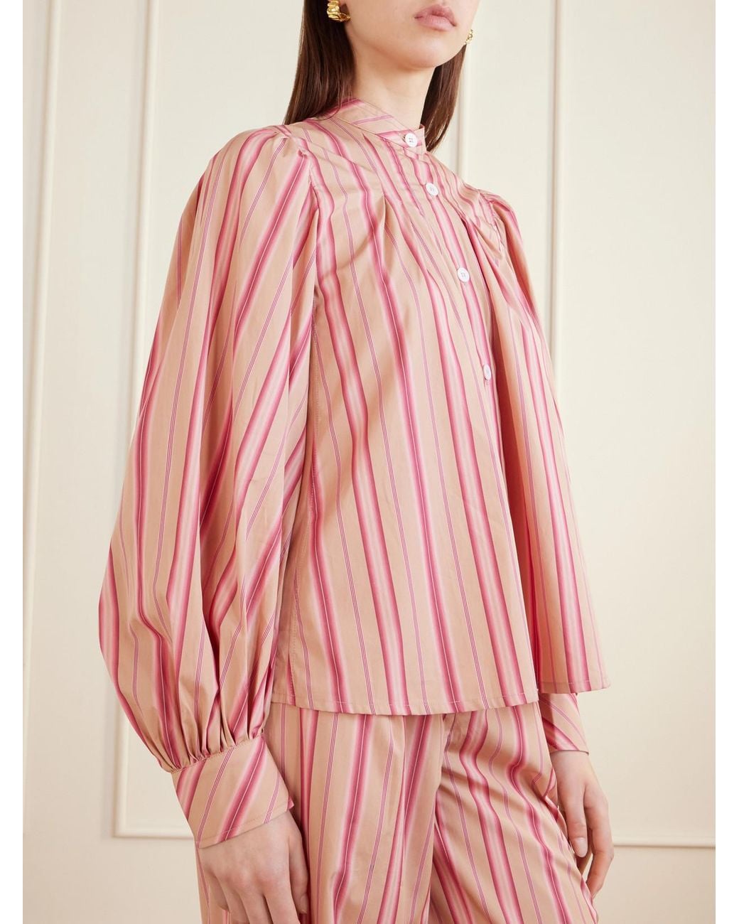 Thierry Colson Pink Yana Striped Cotton-Poplin Blouse