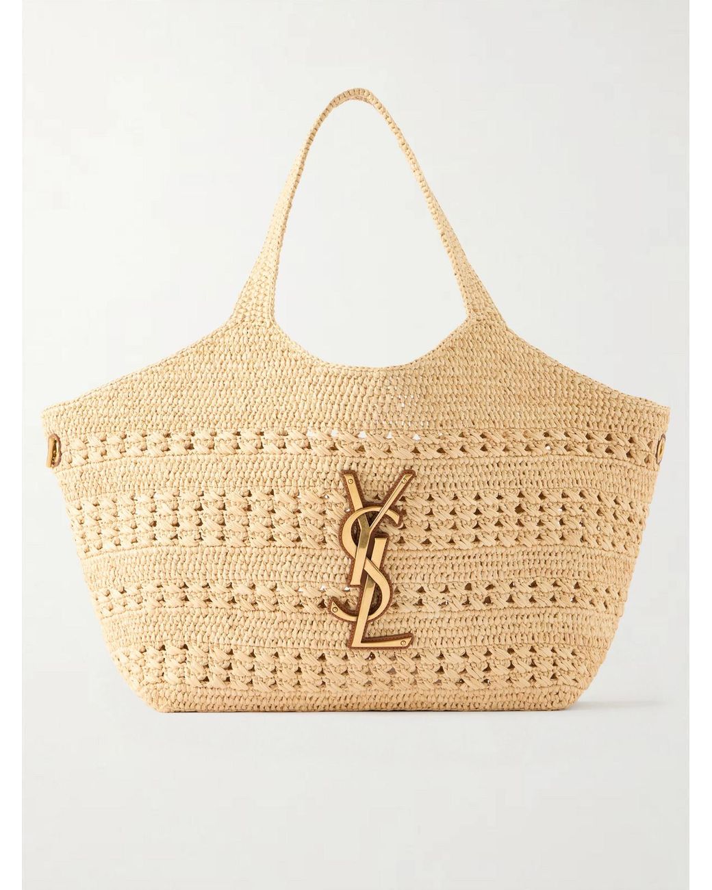 Saint Laurent Natural Icare Medium Logo-Appliquéd Raffia Tote