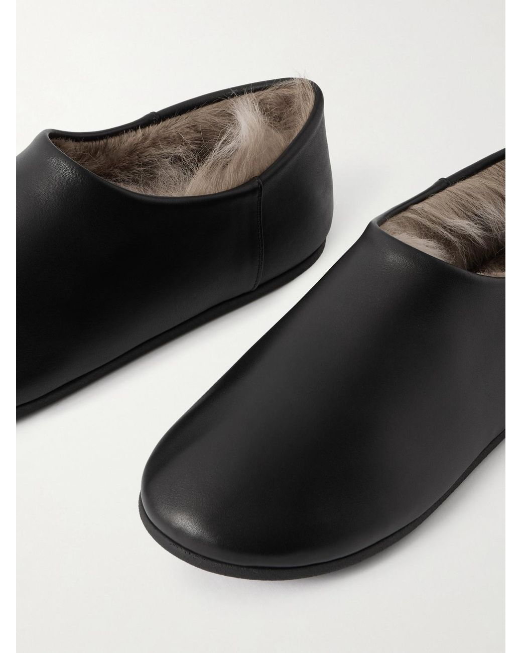 Christen Black Big Boot Shearling-Lined Leather Slippers