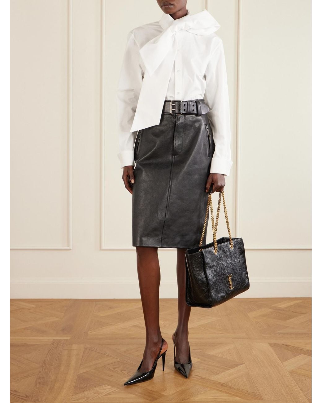Saint Laurent Black Niki Small Crinkled-Leather Tote