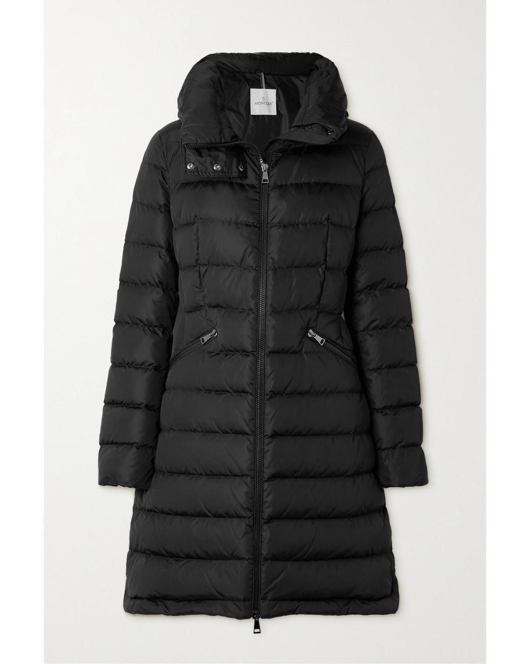 Moncler Black Flammette Hooded Quilted Shell Coat
