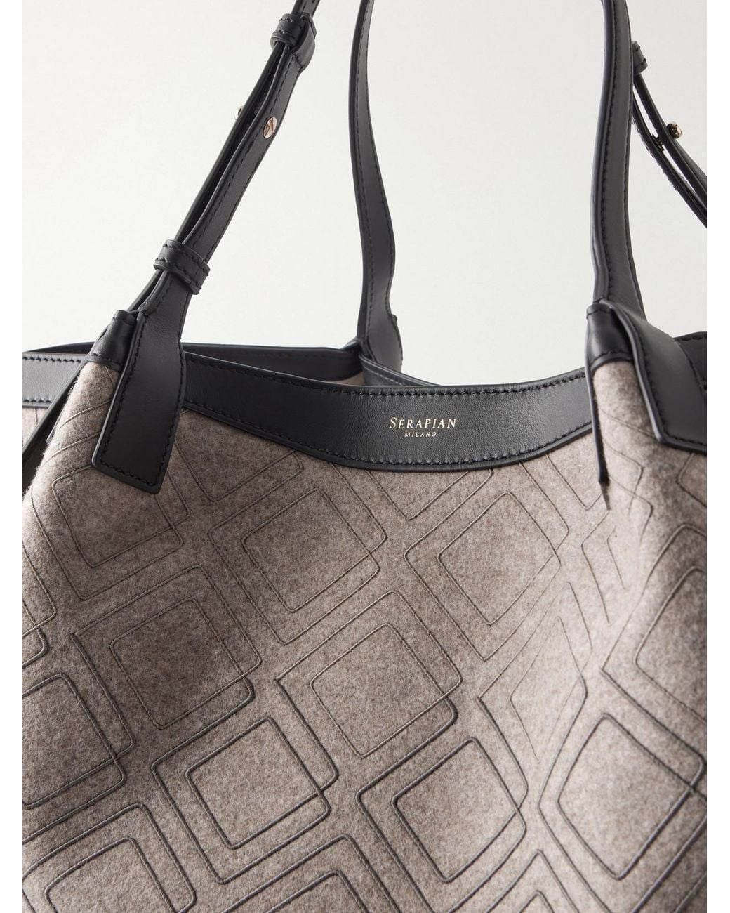 Serapian Natural Secret Embroidered Felted Leather-Trimmed Wool Tote
