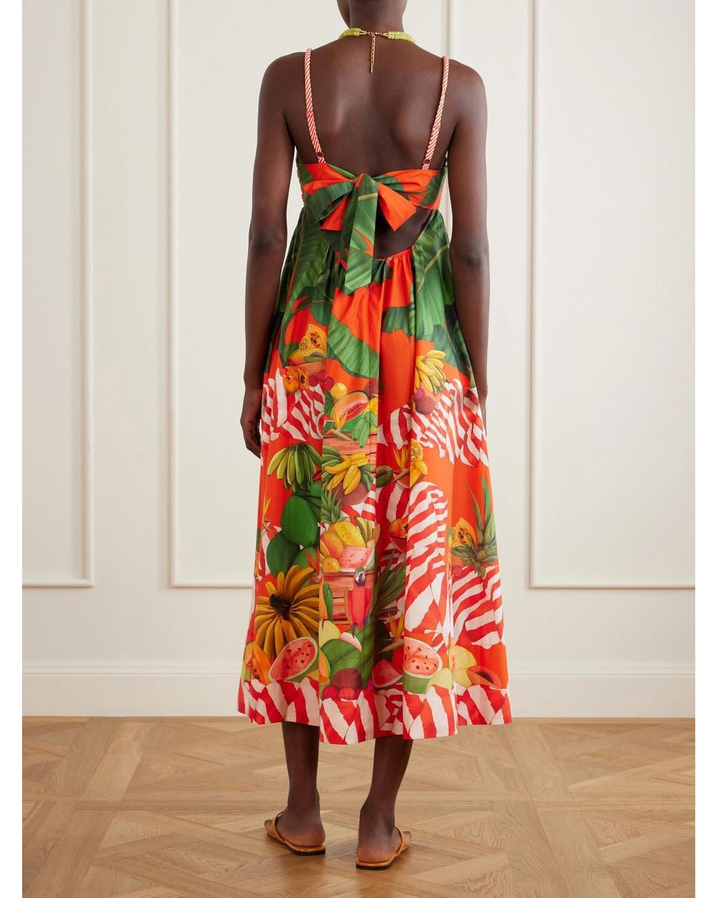 Farm Rio White Fruit Trolley Printed Cotton Midi Dress