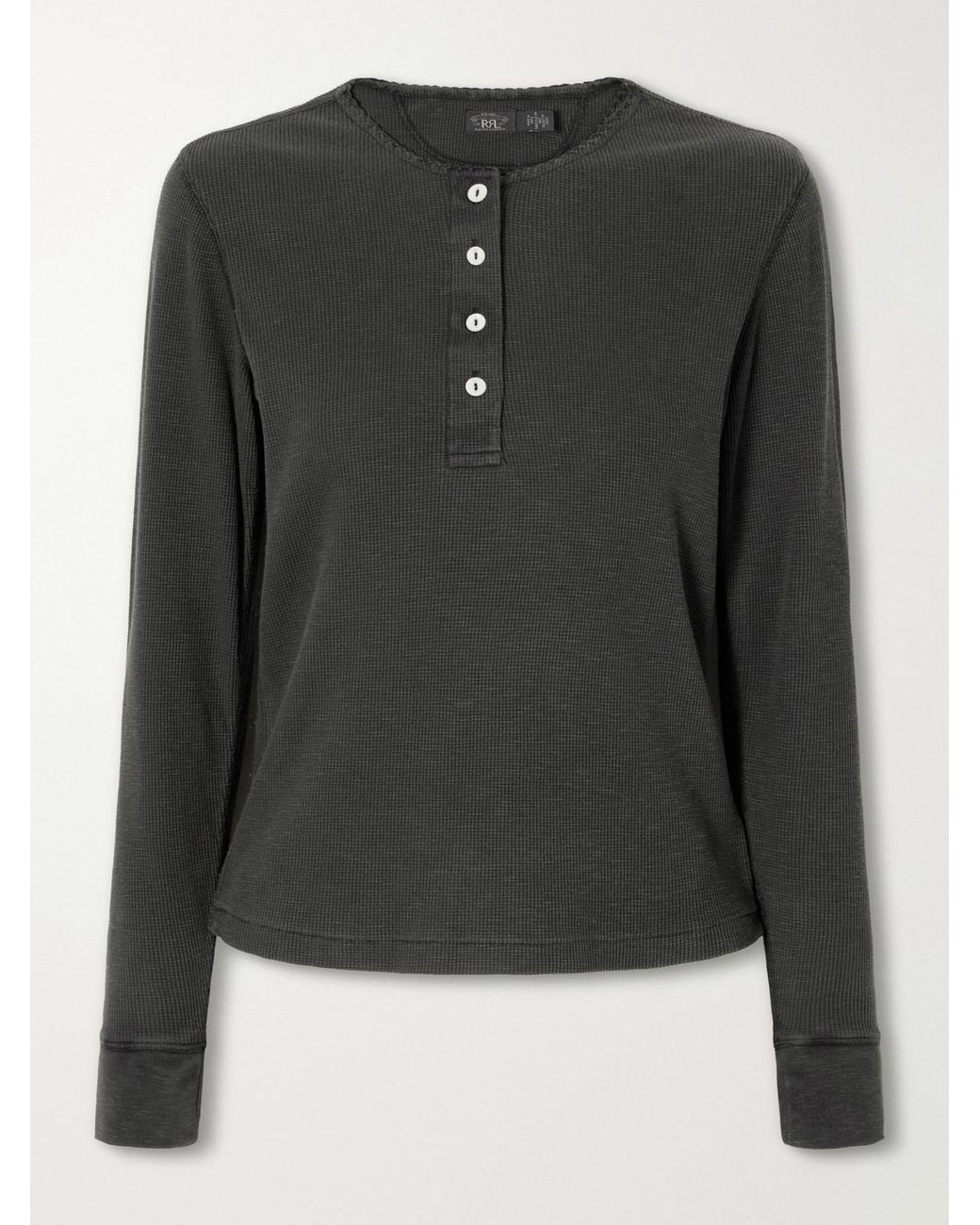 RRL Black Waffle-Knit Cotton-Blend Henley Top