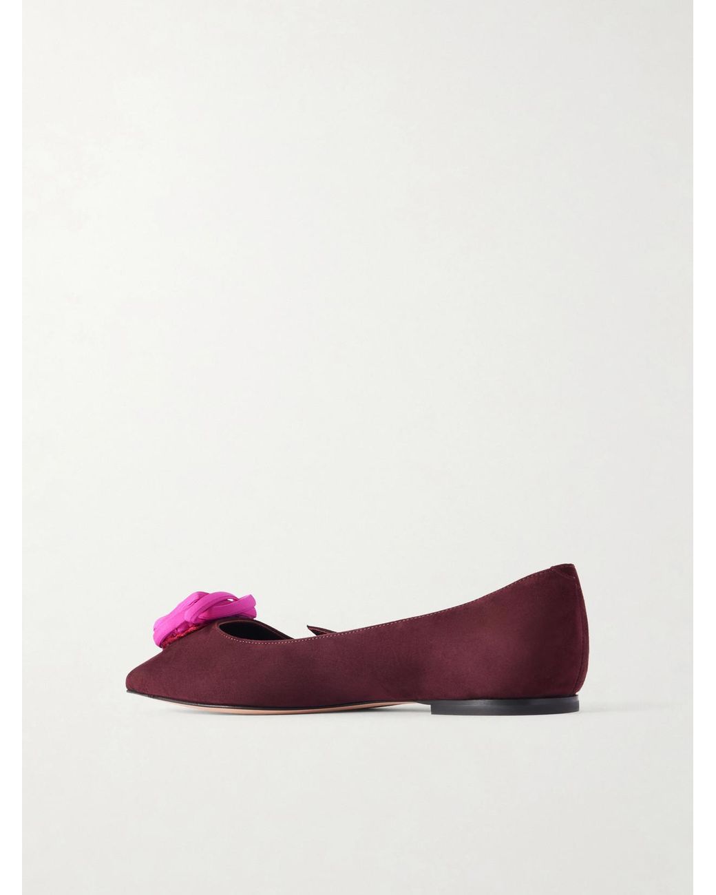 Roger Vivier Purple Rose Ball Embellished Suede Ballet Flats