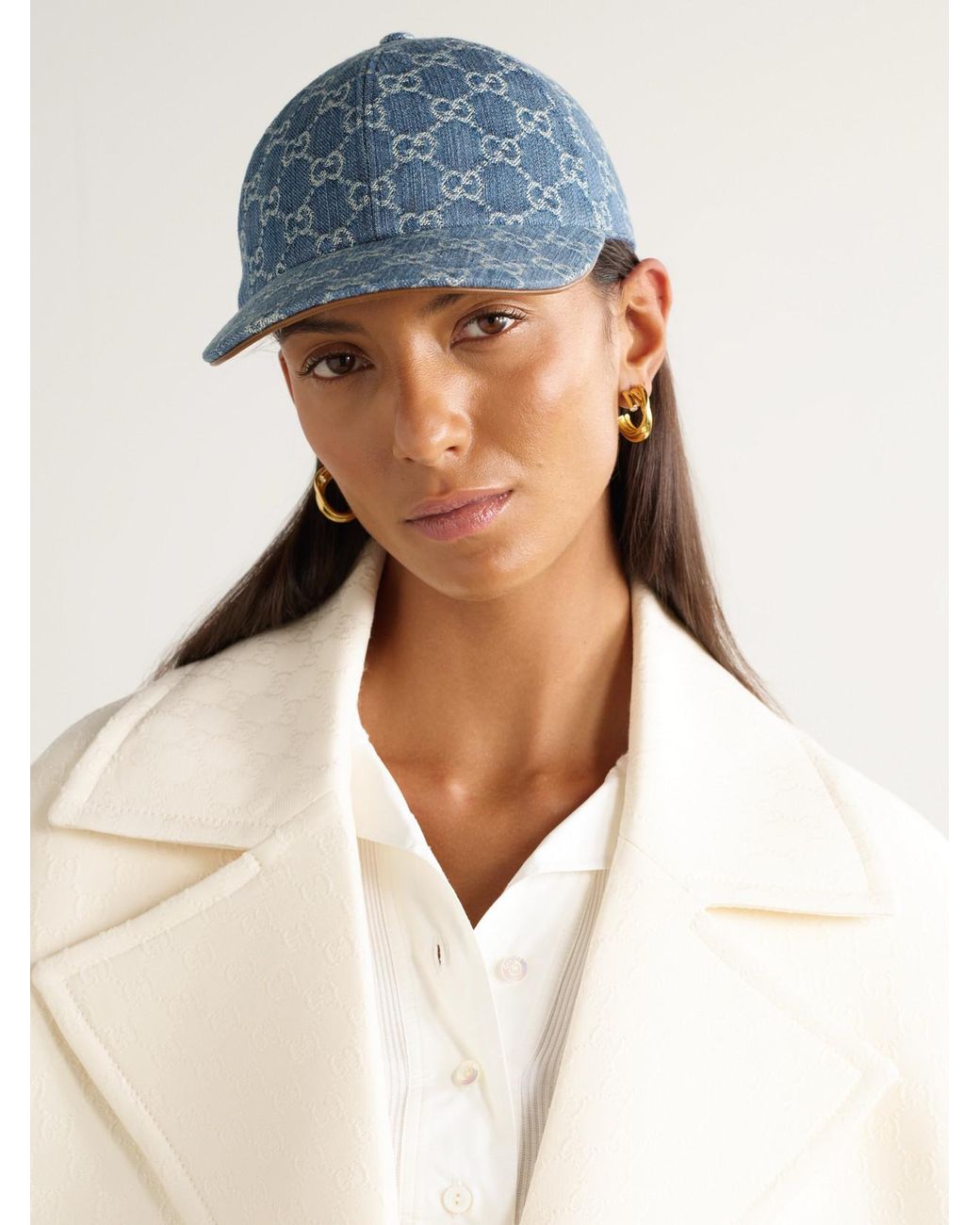 Gucci Blue Horsebit-Detailed Leather-Trimmed Denim Baseball Cap